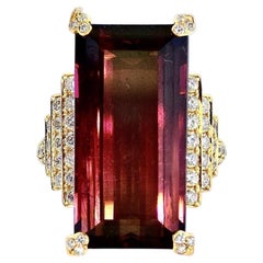 Rare Gem Specimen Large Natural Deep Red Rubellite 34.77 cts. & Diamond 18K Ring