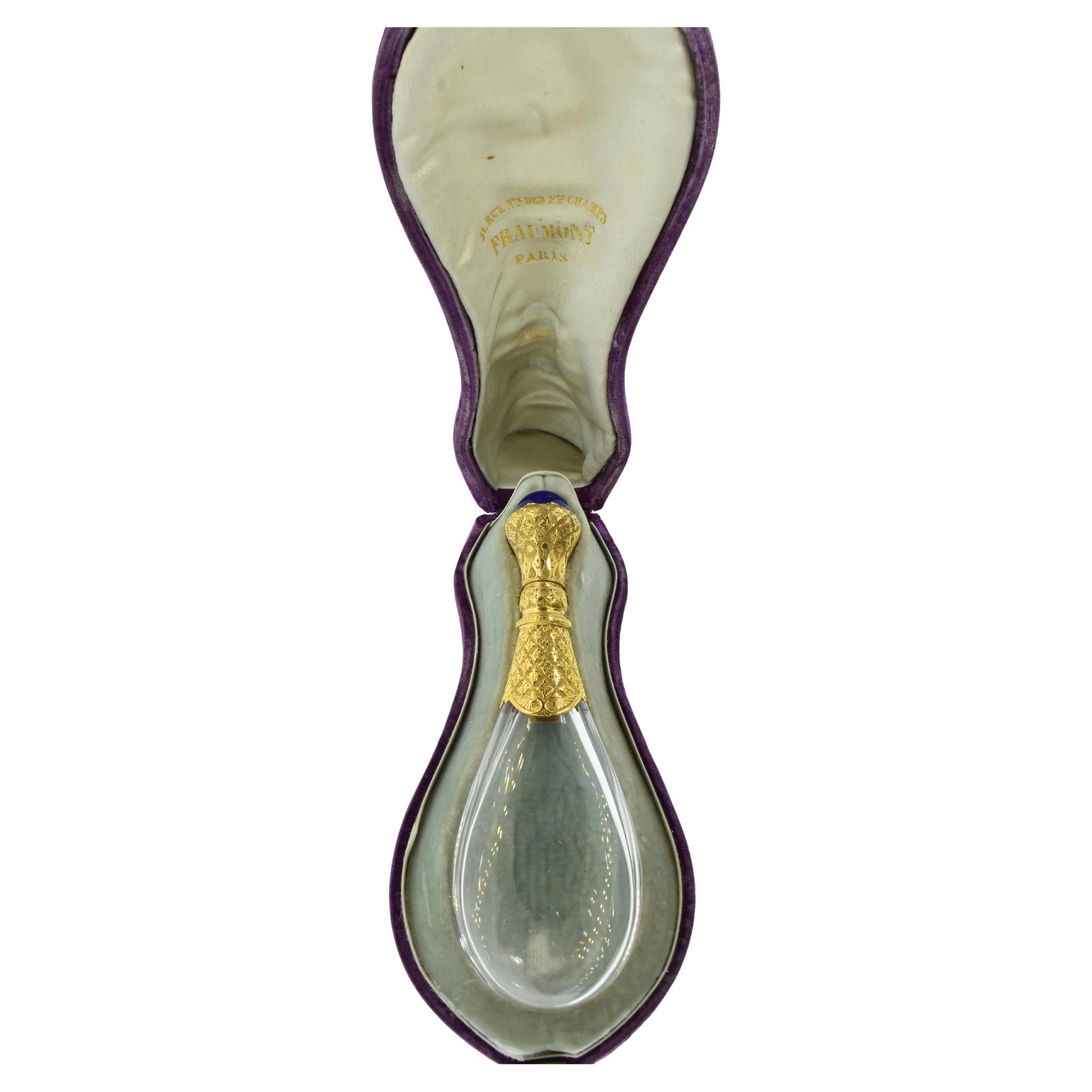 Antique French 18K, Lapis & Rock Crystal Perfume Bottle, Auguste Fraumont, 1850