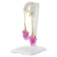 Pink Tourmaline Briolette Cut Stones and Yellow Gold Fine and Colorful Earrings