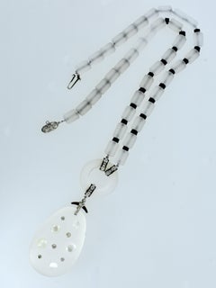 Vintage mid 20th Century Sautoir of Rock Crystal, Diamonds and Onyx