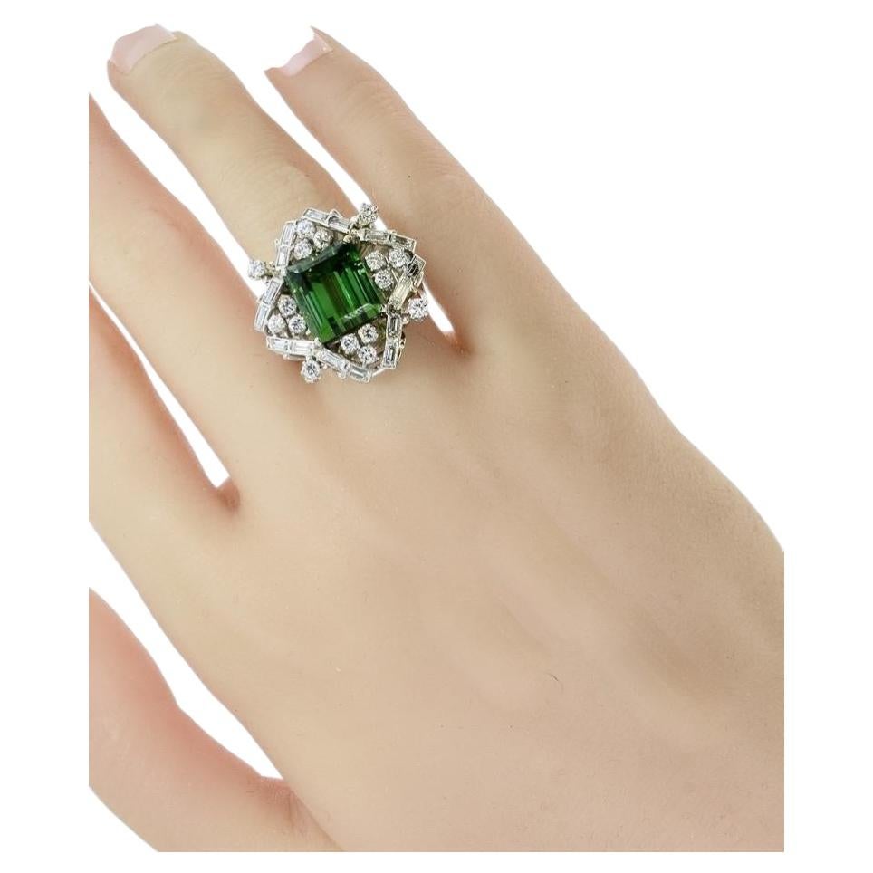 8.26 ct Natural Tourmaline with GIA Certificate, Diamond & Platinum Vintage Ring