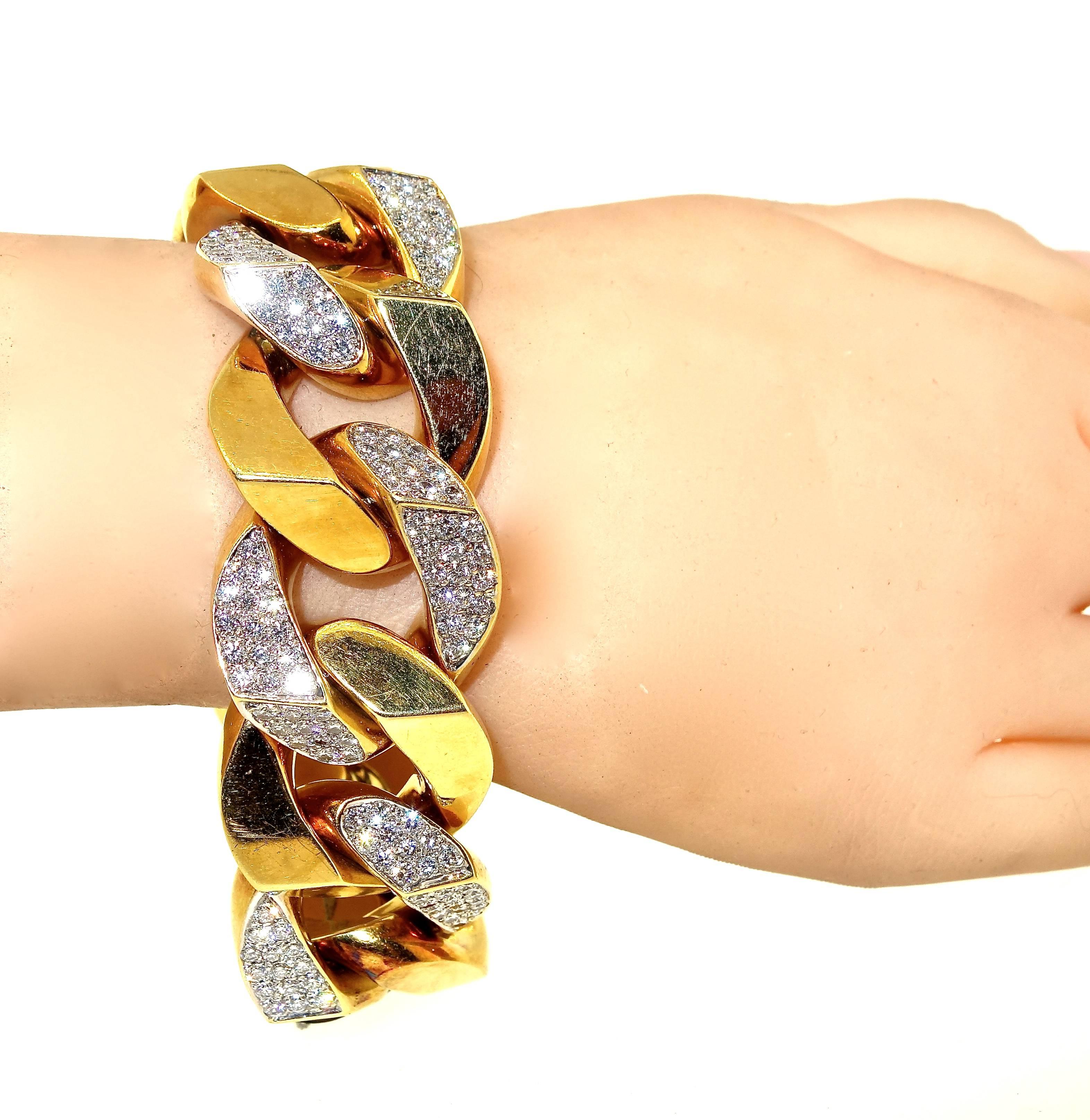 Substantial Diamond Yellow Gold Curb Link Bracelet, circa 1960 4