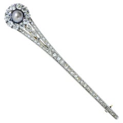 Antique Natural Oriental Pearl & Diamond Edwardian Platinum c. 1907