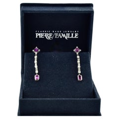 Natural Pink Sapphire and Diamond Dangle Earrings, 2.92ct. Pierre/Famille