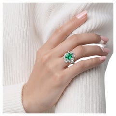 Anello vintage in platino con tormalina cromo e diamanti, taglio smeraldo 8,26ct, classificato GIA