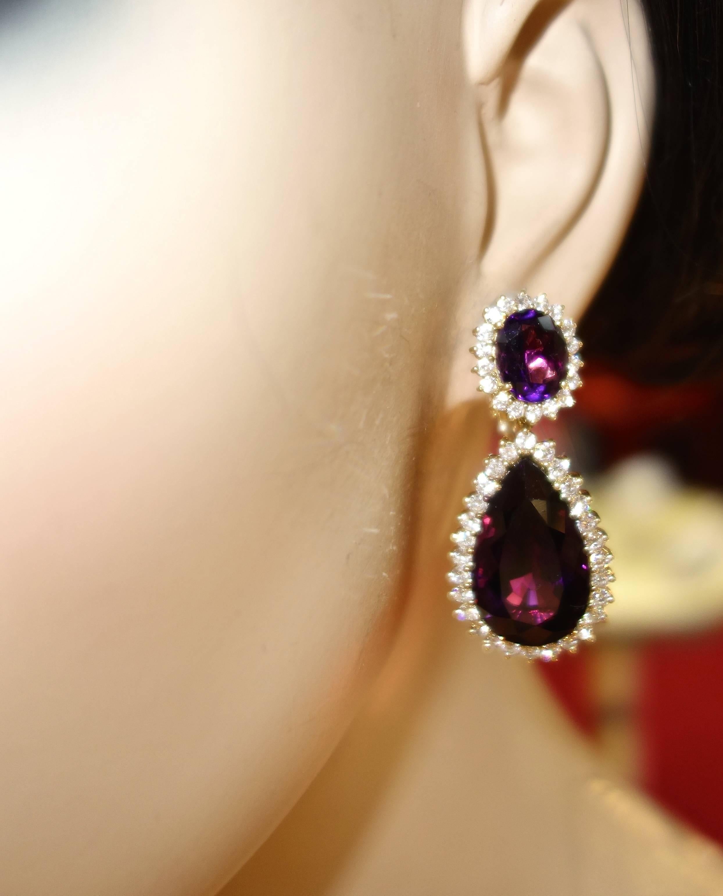 Amethyst Diamond Gold Earrings In Excellent Condition In Aspen, CO