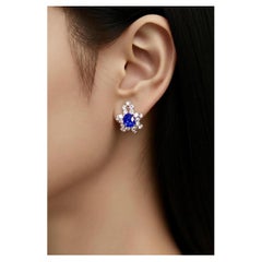 Fine Unheated AGL Graded Sapphires & Diamond Vintage Platinum Earrings, c. 1955