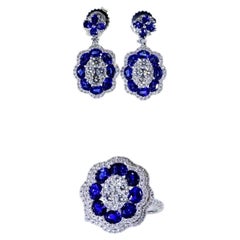 Vivid Sapphire and White Diamond 18K Earrings & Matching Ring