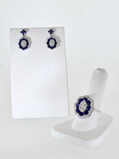 Vivid Sapphire and White Diamond 18K Earrings & Matching Ring