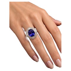 Fine Royal Blue Tanzanite, 7.50 cts. and Diamond 1.93 ct. Platinum Ring