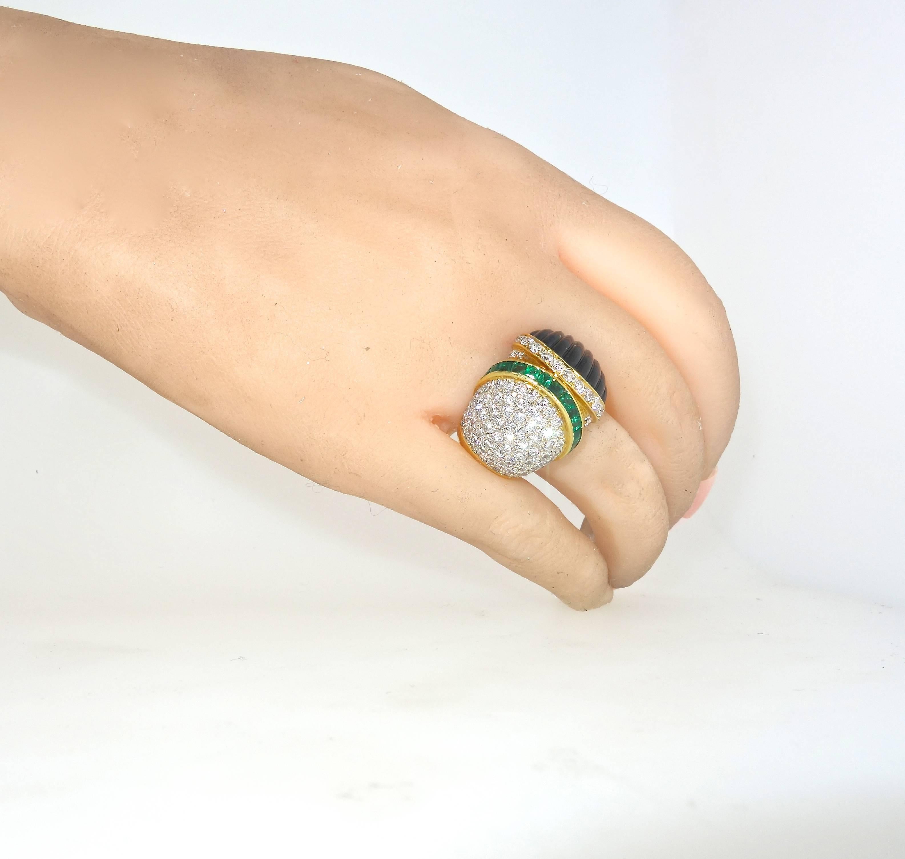 Women's Diamond Emerald Onyx Ring
