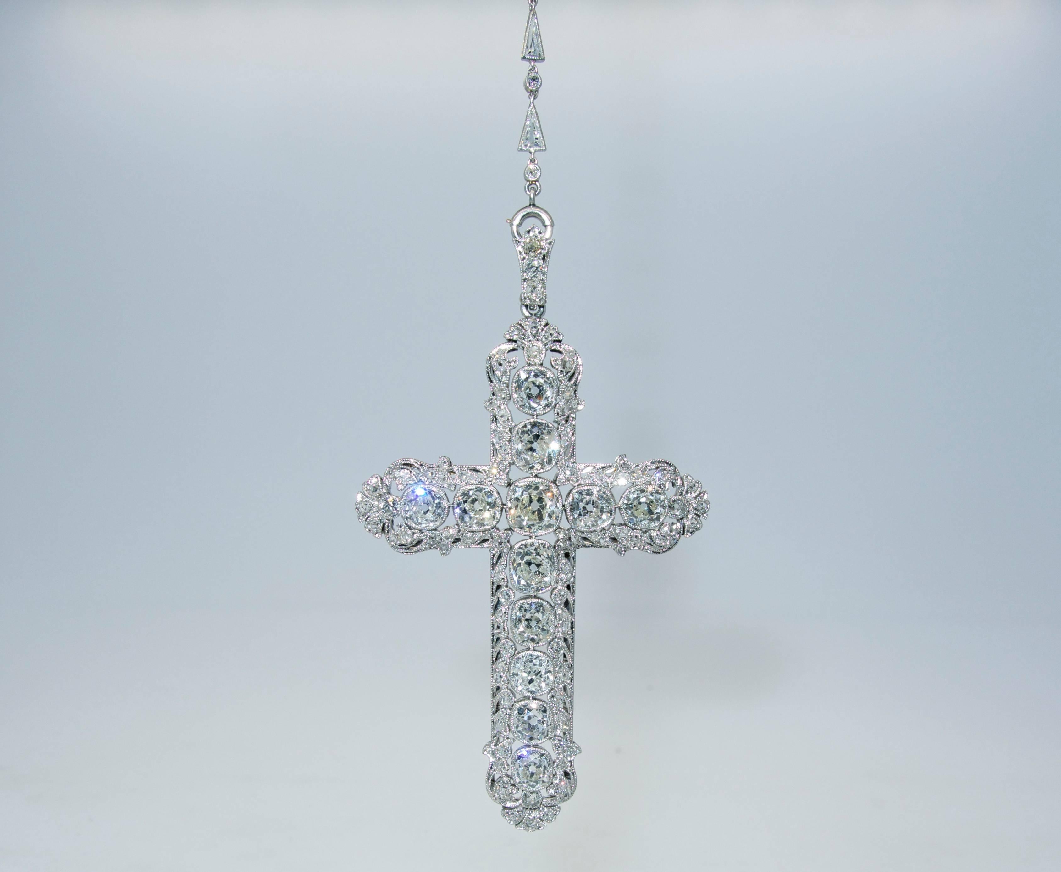 Women's or Men's Important Large Antique Diamond Platinum Cross and Chain