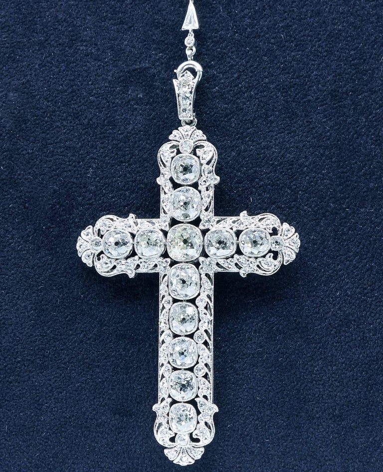 Important Large Antique Diamond Platinum Cross and Chain at 1stDibs ...