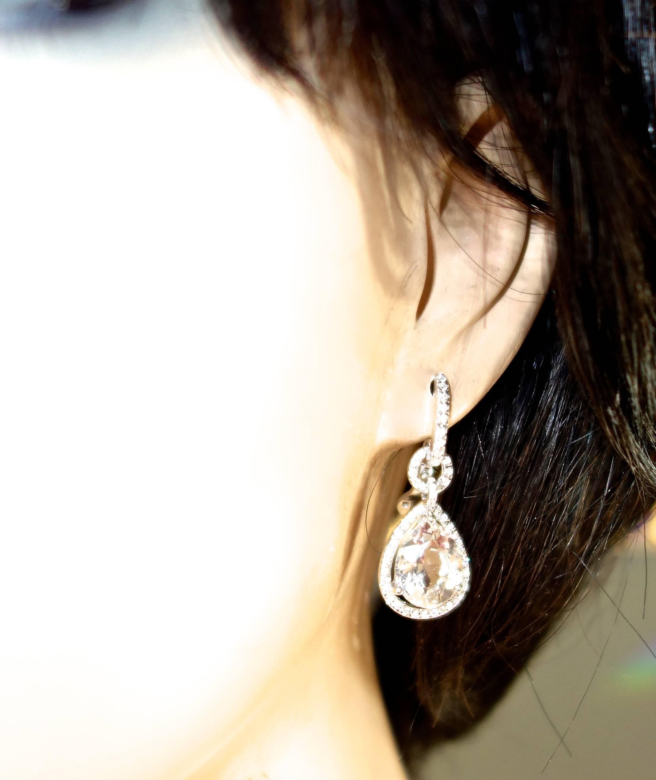 Women's or Men's White Quartz Diamond Earrings