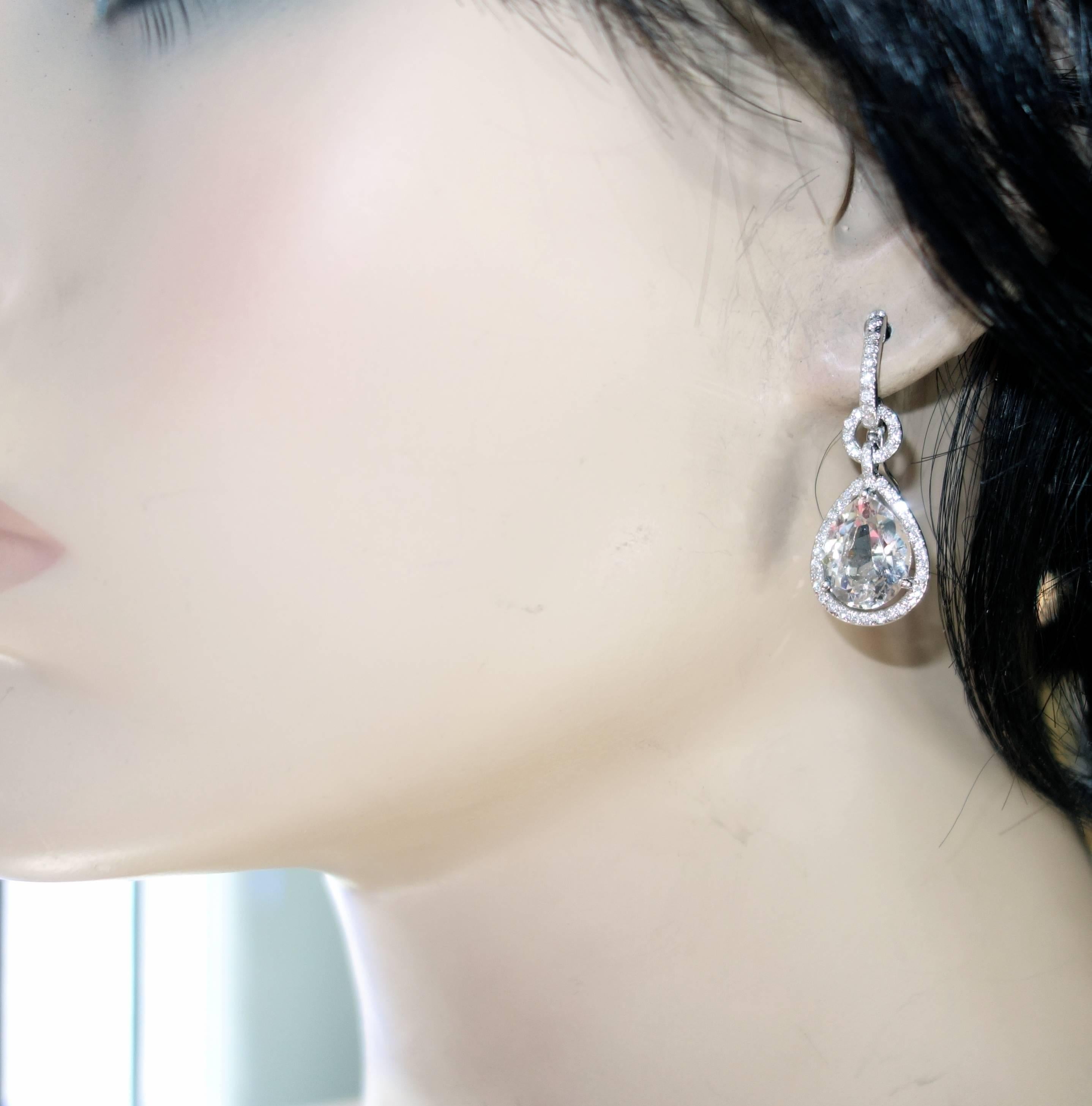 White Quartz Diamond Earrings In New Condition In Aspen, CO