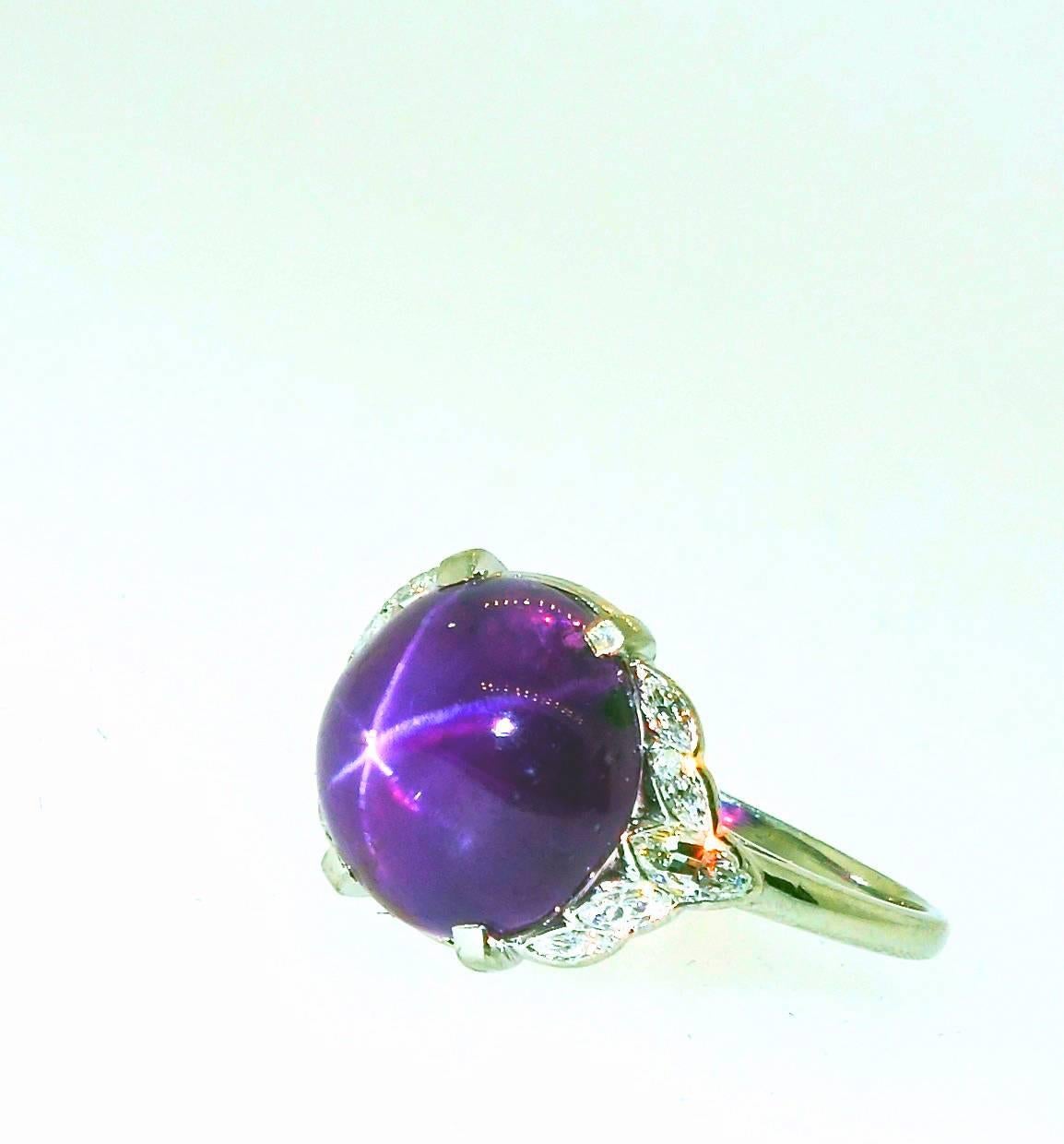 Natural Unheated Purplish Red Star Sapphire and Diamond Ring by Birks In Excellent Condition In Aspen, CO