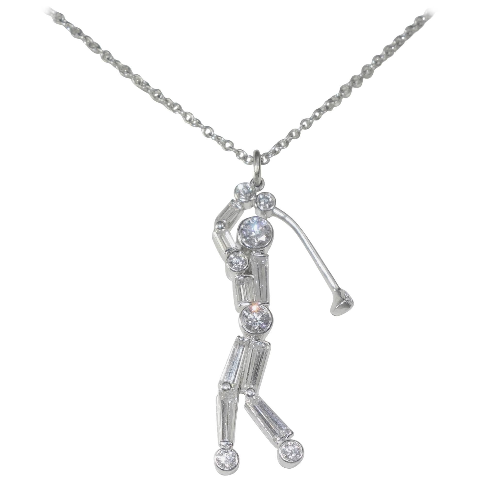 Fancy Diamond Platinum Golfer Pendant