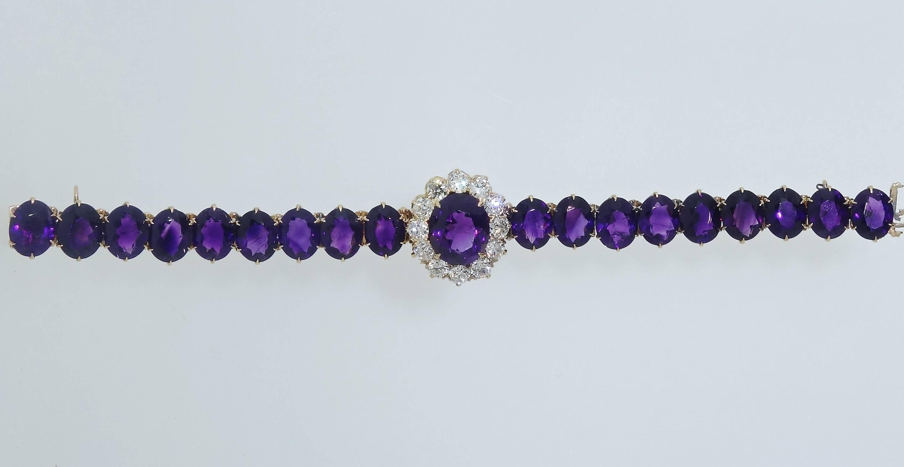 Old European Cut 19th Century Rare Siberian Amethyst and Fine Diamond Bracelet