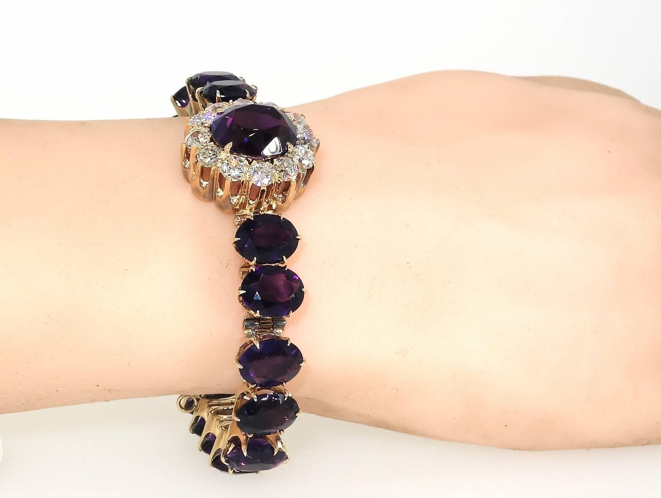 19th Century Rare Siberian Amethyst and Fine Diamond Bracelet 1