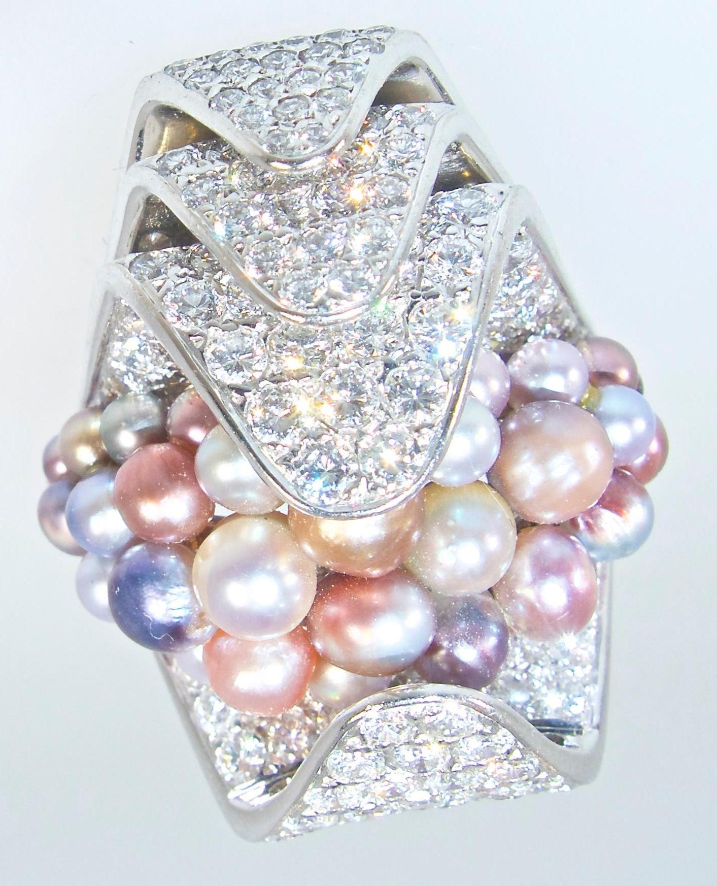 Modern Natural Pearl and Diamond Ring