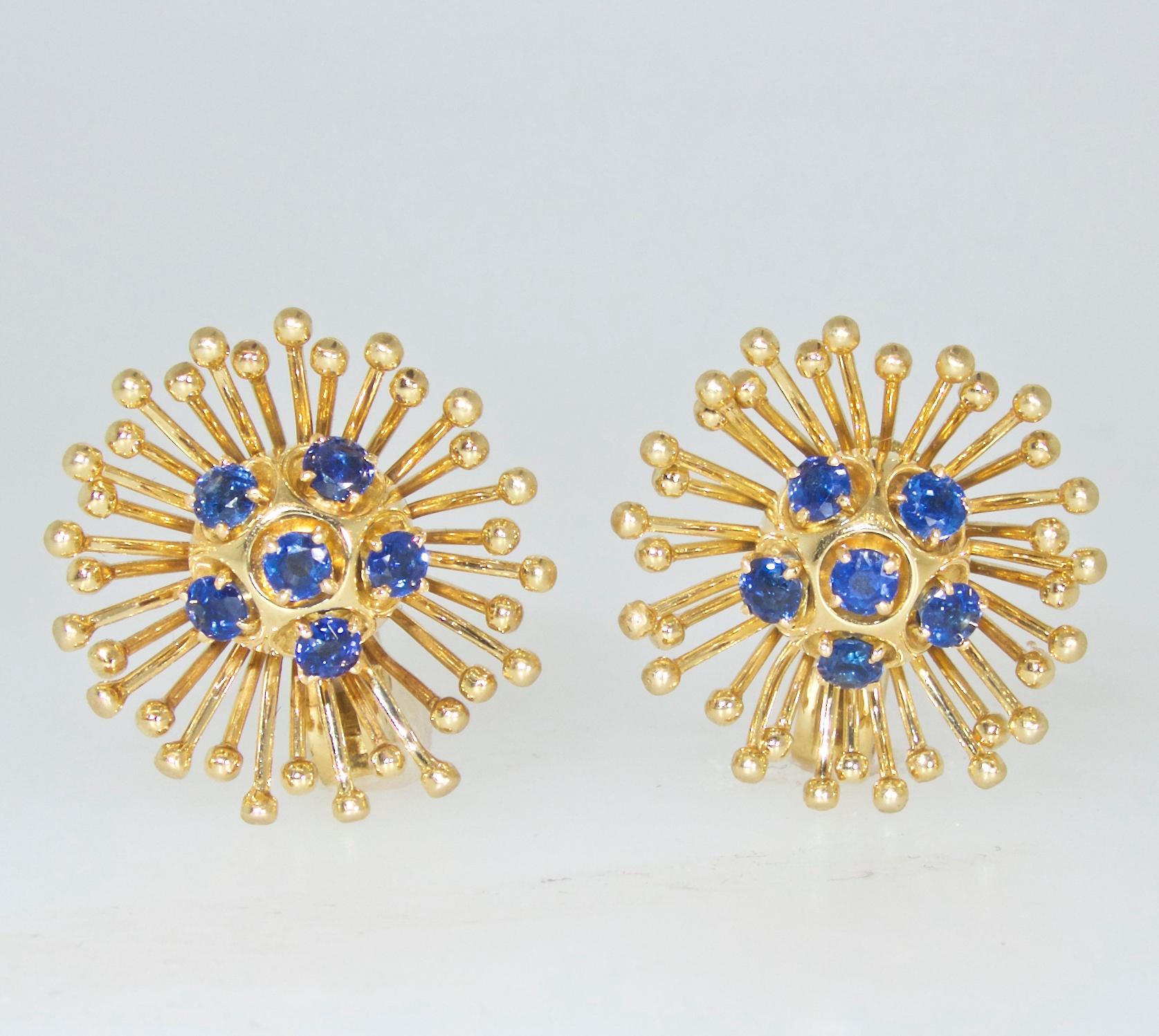 Cartier Retro Style Gold and Sapphire Earrings, circa 1950 2