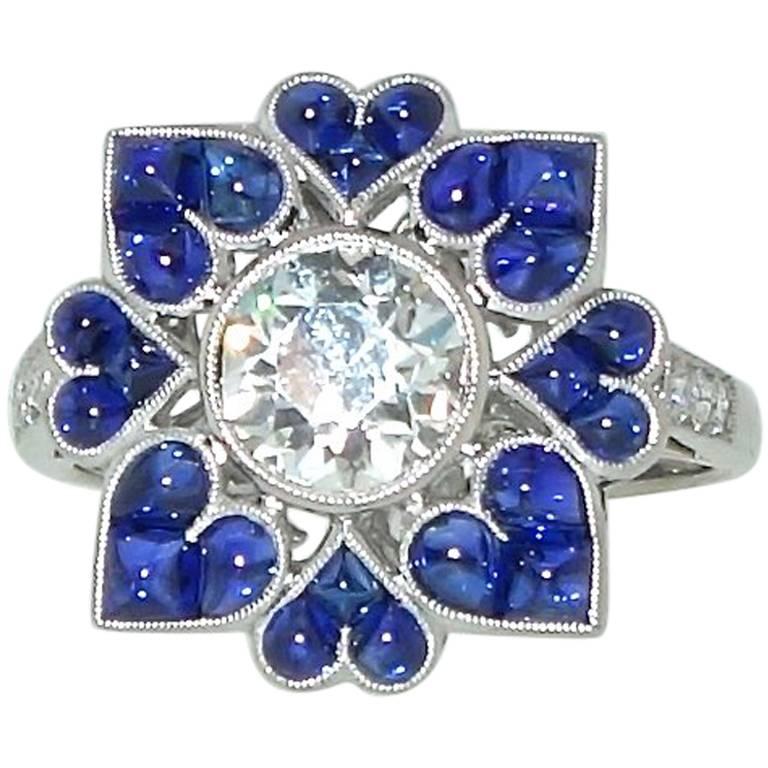 Platinum, Diamond and Sapphire Ring, Pierre/Famille