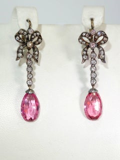 Antique Pink Spinel and Diamond Drop Earrings