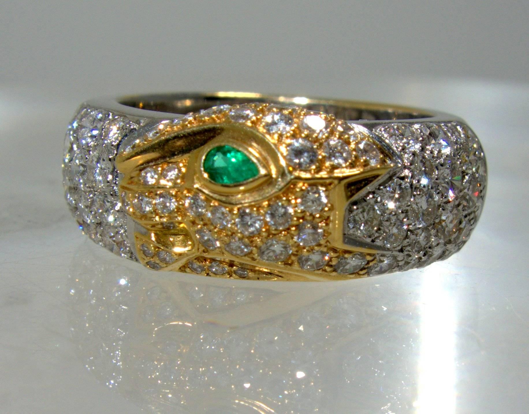 Women's Cartier Emerald Diamond Gold Panther Band Ring