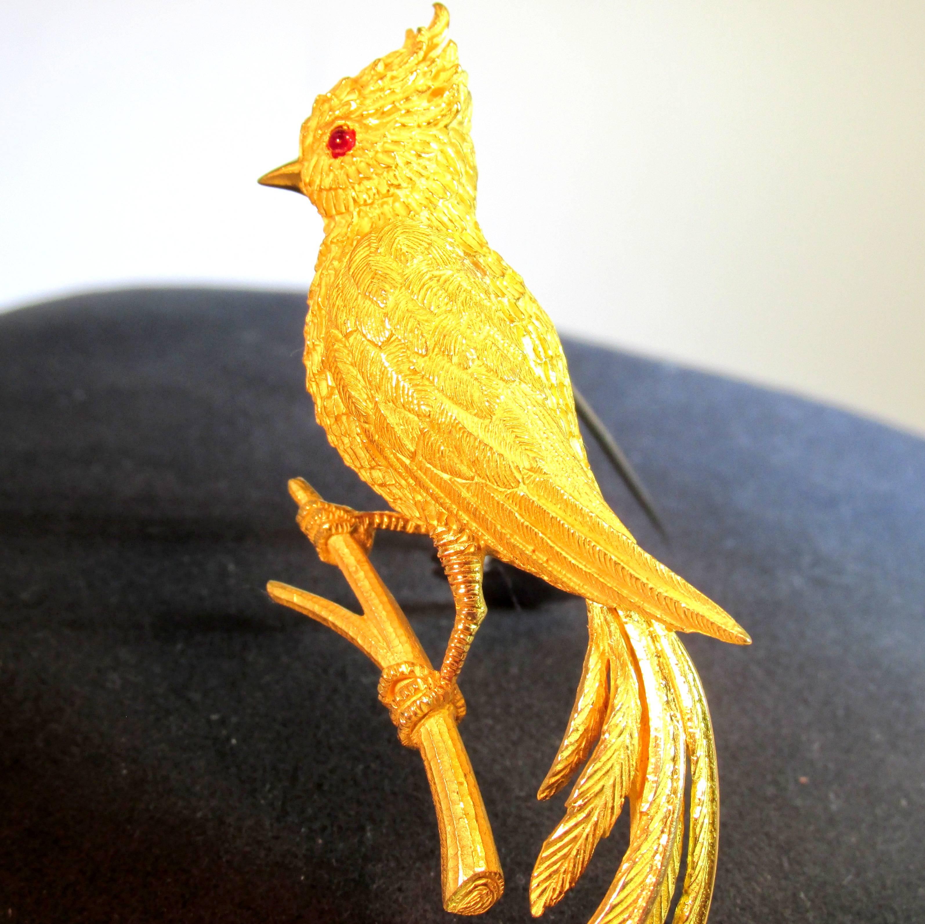 Aesthetic Movement 1960s French Bird of Paradise Gold brooch