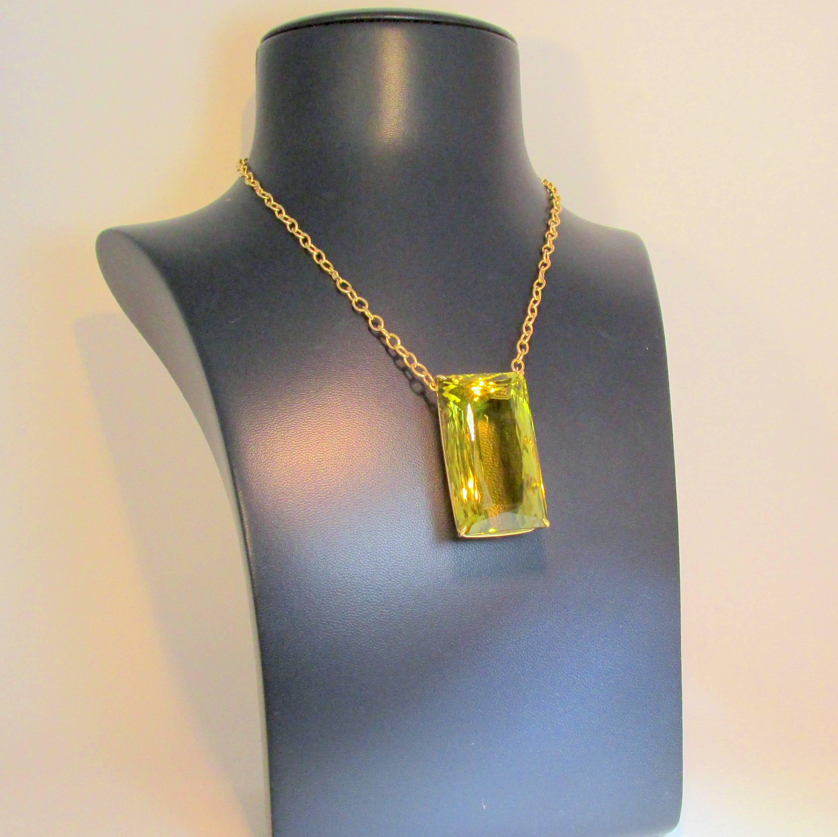 Fancy Cut 201.85 Carat Lemon Quartz Gold Drop Necklace 2