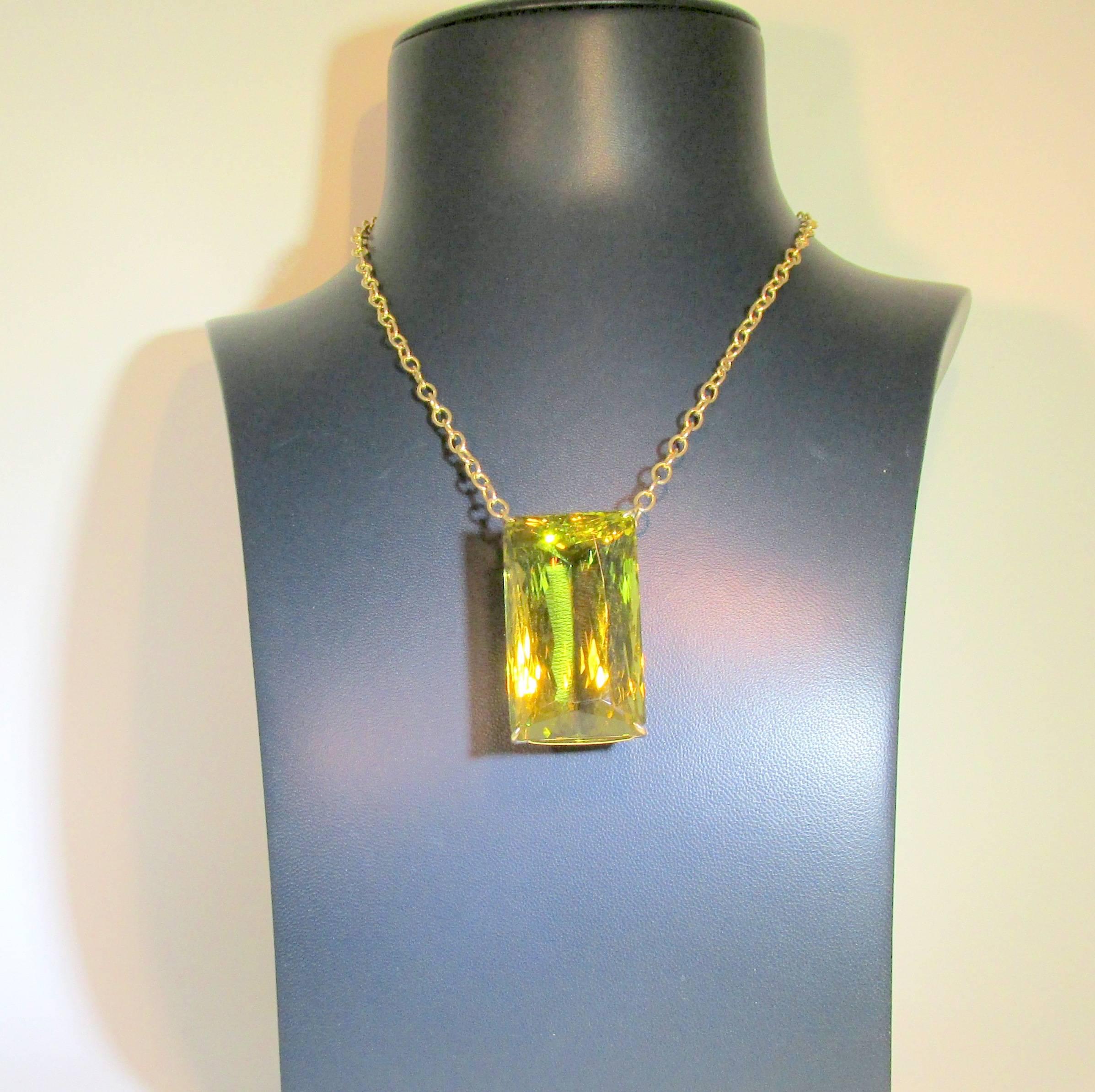 Fancy Cut 201.85 Carat Lemon Quartz Gold Drop Necklace 3