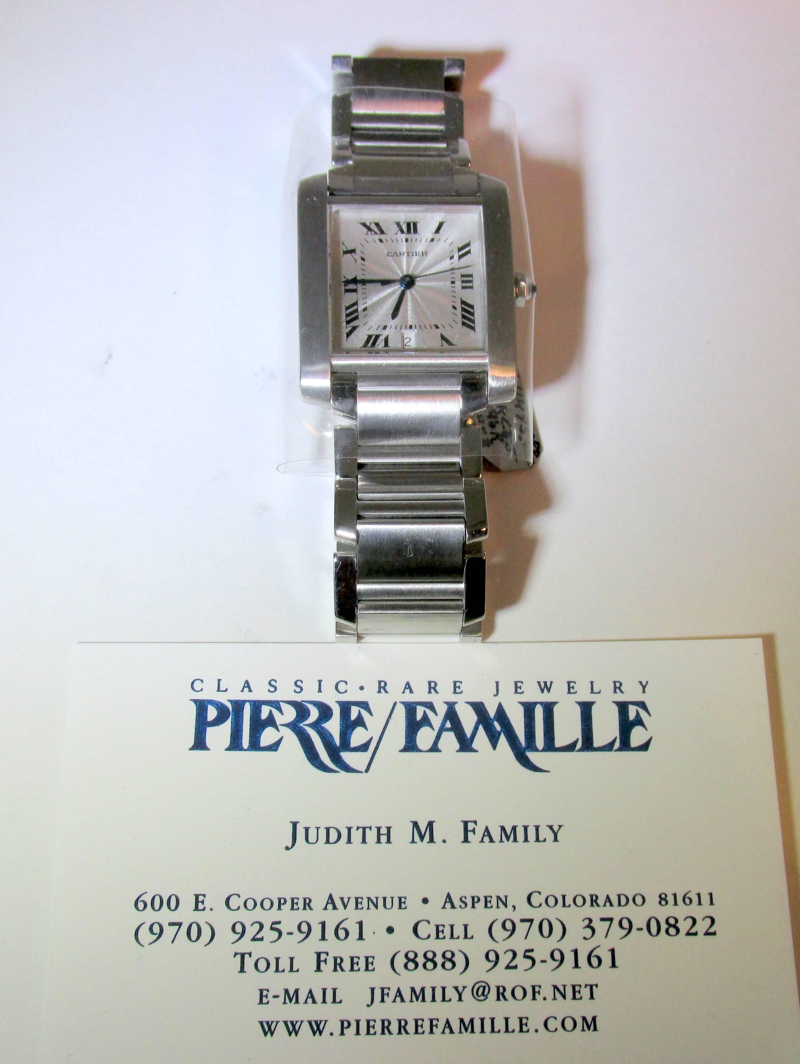 Cartier Stainless Steel Tank Francaise Automatic Wristwatch Ref 2302 In Excellent Condition In Aspen, CO