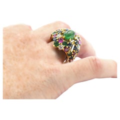 Multi-Colored Vintage Gemstones and Diamonds Cocktail Engagement Ring