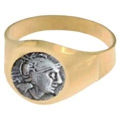 Authentic Roman coin 3rd Cent.BC 18 kt Gold Ring depicting the Goddess Rome 
