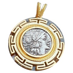 Antike römische Münze 148 v. Chr. 18 Karat Gold Anhänger mit der Darstellung der Göttin Rom