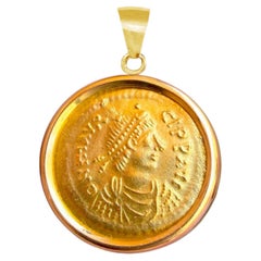 MAURICE TIBERIUS Genuine Ancient Roman 24 Kt Gold Coin Pendant 6th Century AD