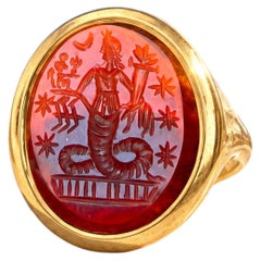 DEA ISIS: intaglio romano autentico in corniola, II-III secolo. Anello in oro 22 carati d.C.