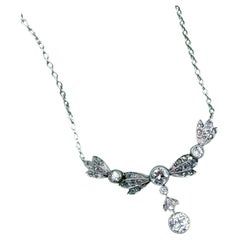 Vintage Platinum 1.1 Carat Diamond Bow Necklace
