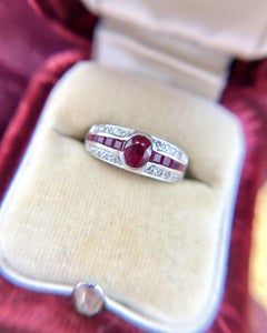 Estate Ruby & Diamond 18k White Gold Ring