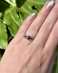 Estate Ruby & Diamond 18k White Gold Ring