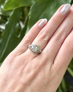 Vintage Art Deco 1.37 Carat Old European Diamond & Sapphire Engagement Ring GIA
