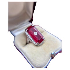 Vintage 14K White Gold Synthetic Ruby Filigree Ring