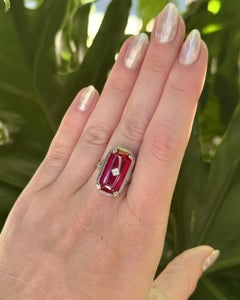 Vintage 14K White Gold Synthetic Ruby Filigree Ring
