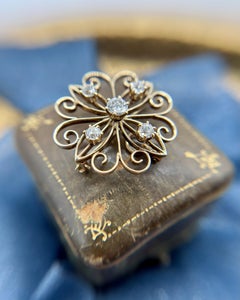 Vintage 14K Yellow Gold & Diamond Starburst Brooch/Pendant