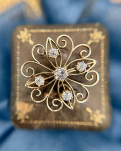 Vintage 14K Yellow Gold & Diamond Starburst Brooch/Pendant