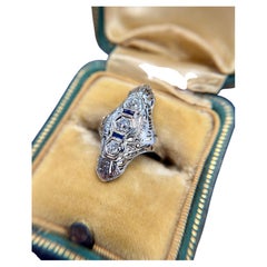 Vintage Art Deco Diamond Elongated Cocktail Ring 18K White Gold