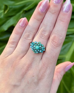 Vintage 10K Rose Gold Turquoise Cluster Ring