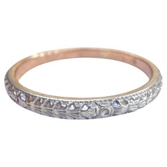 Vintage Engraved Wedding Band 14K White & Yellow Gold Size 9