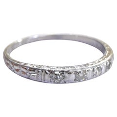 Vintage Engraved Diamond Band 18K White Gold