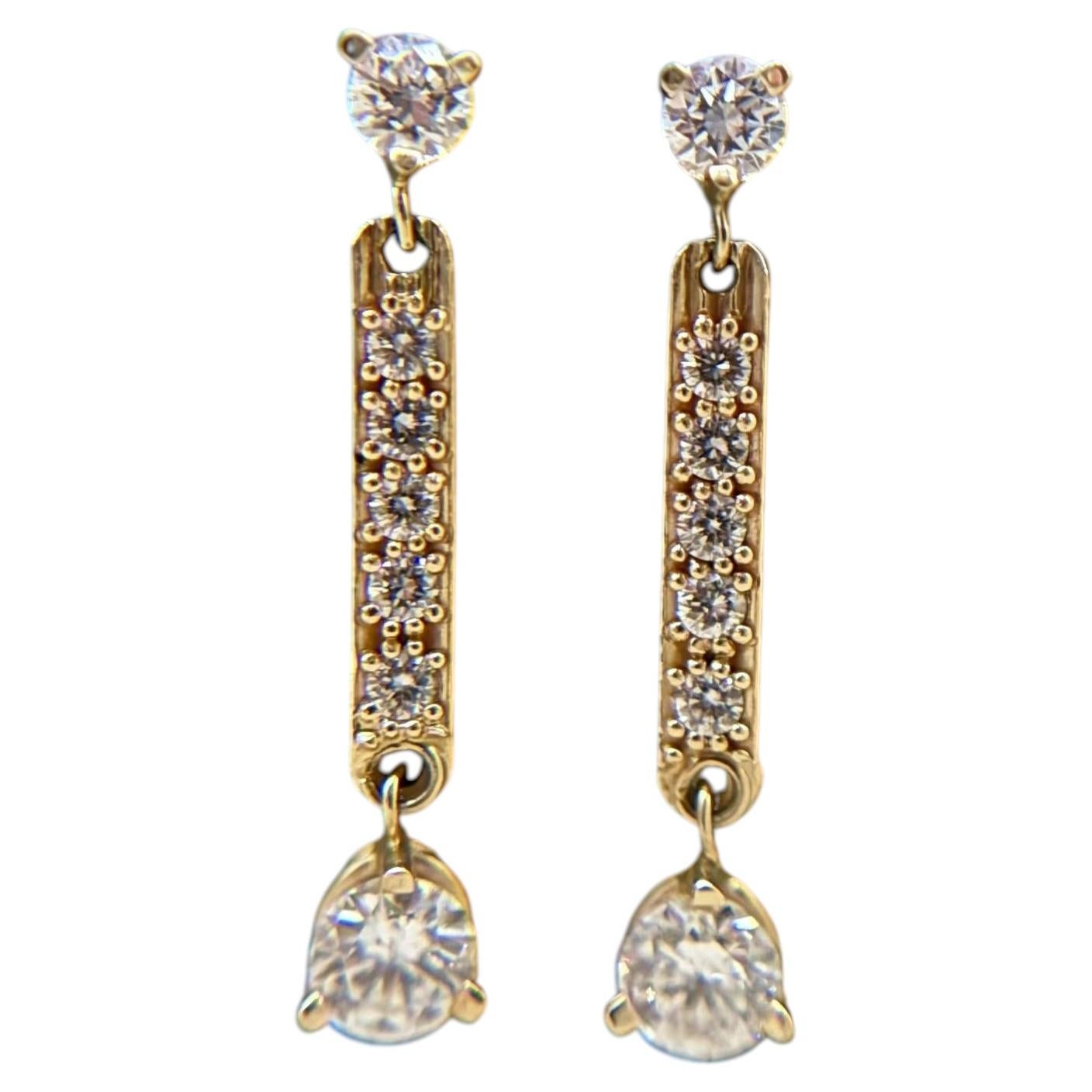 Vintage Diamond 14k Yellow Gold Dangle Earrings For Sale